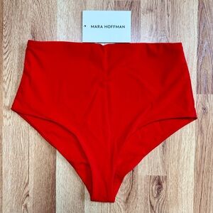 Mara Hoffman Lydia High Waisted Bikini Bottom in Red ❤️